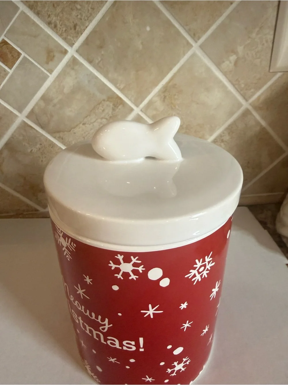 Wondershop at Target Red and White 'Meowy Christmas!' Holiday Pet Treat Jar